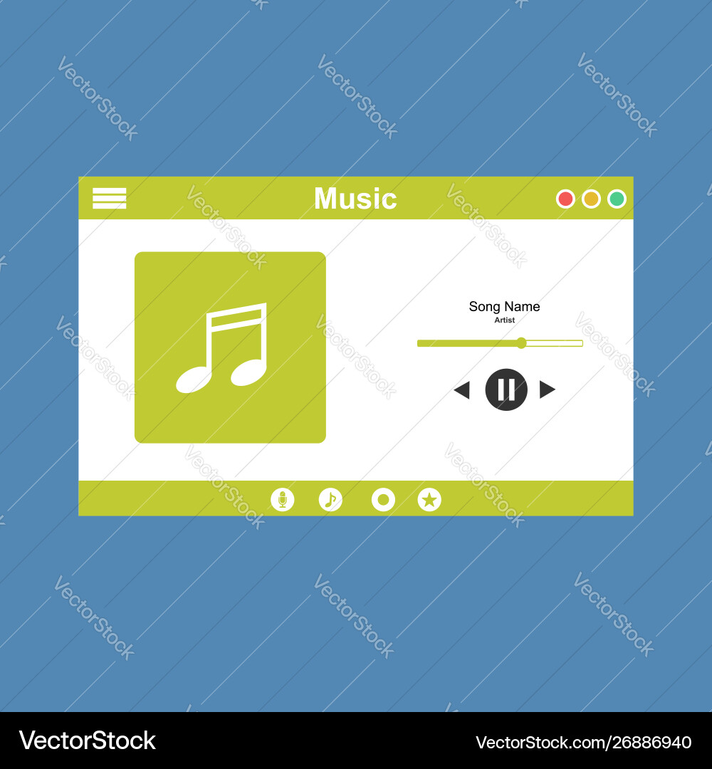 Media player application app template with flat Vector Image