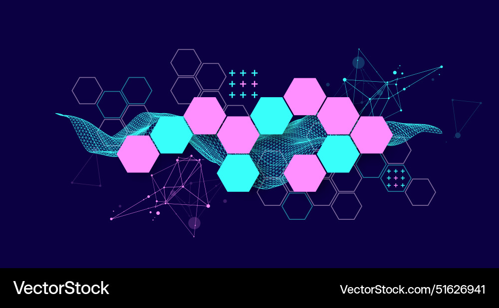 Abstract Wave with Hexagonal Grid vector image