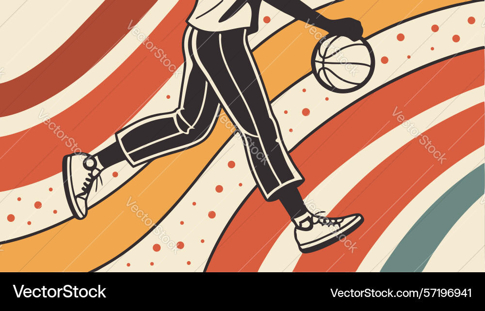 Dynamic basketball player in action on wavy lines vector image