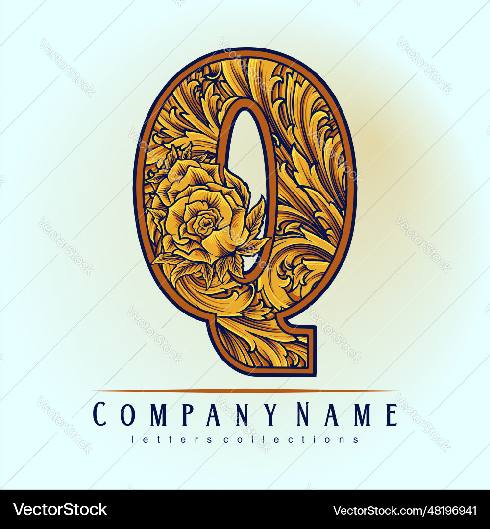 Luxuriöses Monogramm Initial q mit Blumenschmuck Luxuriöses Monogramm Initial q mit Blumenschmuck vektorbild