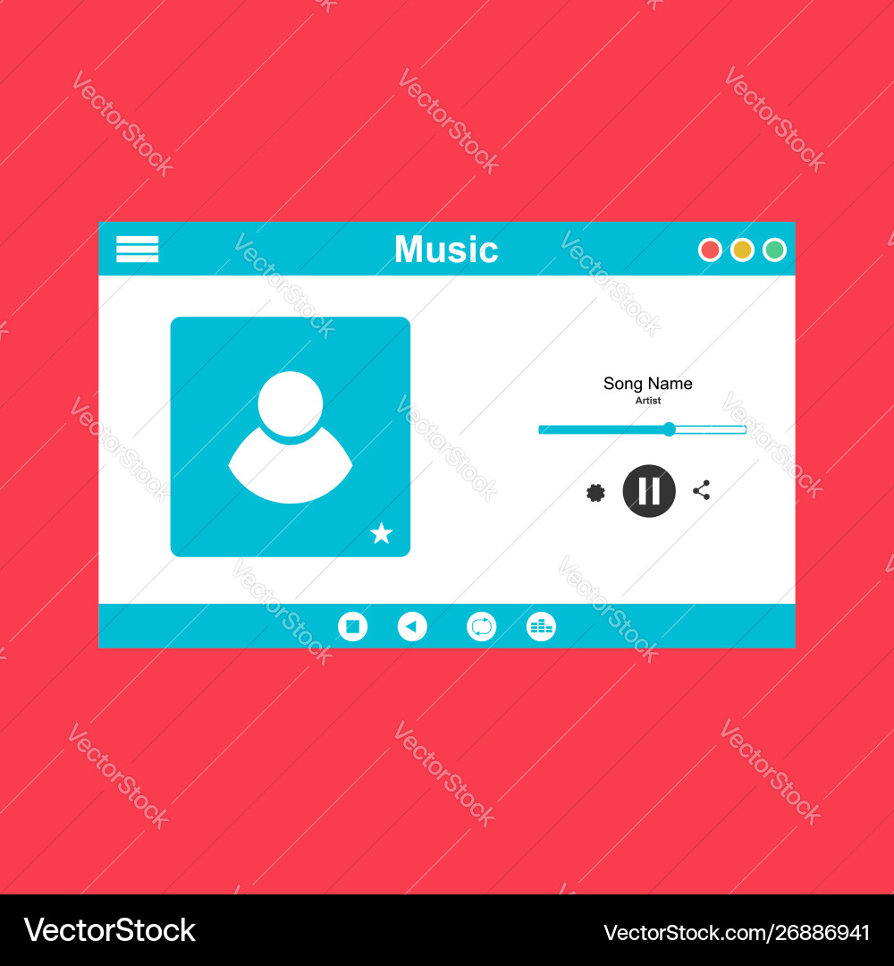 Media player application app template with flat Vector Image