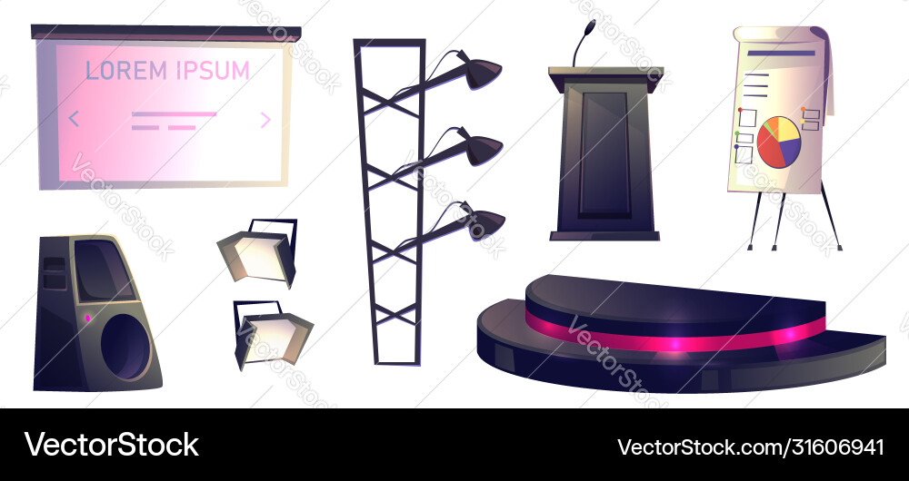 Objects for conference tribune stage and light Objects for conference tribune stage and light vector image