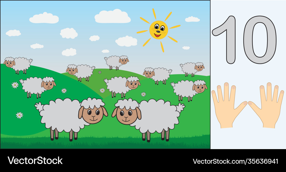 Sheep number 10 ten learning counting mathematics Sheep number 10 ten learning counting mathematics vector image