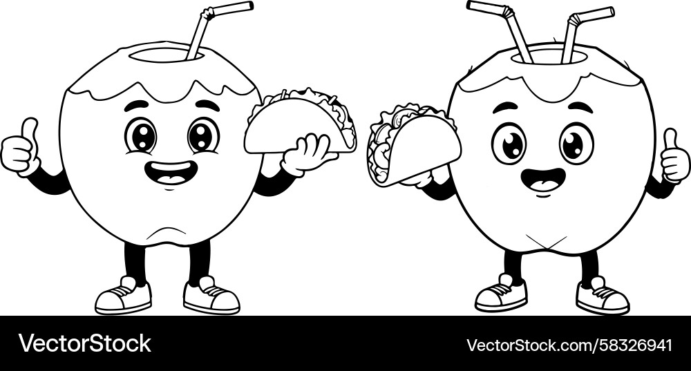 Smiling Coconuts with Tacos Vector Image