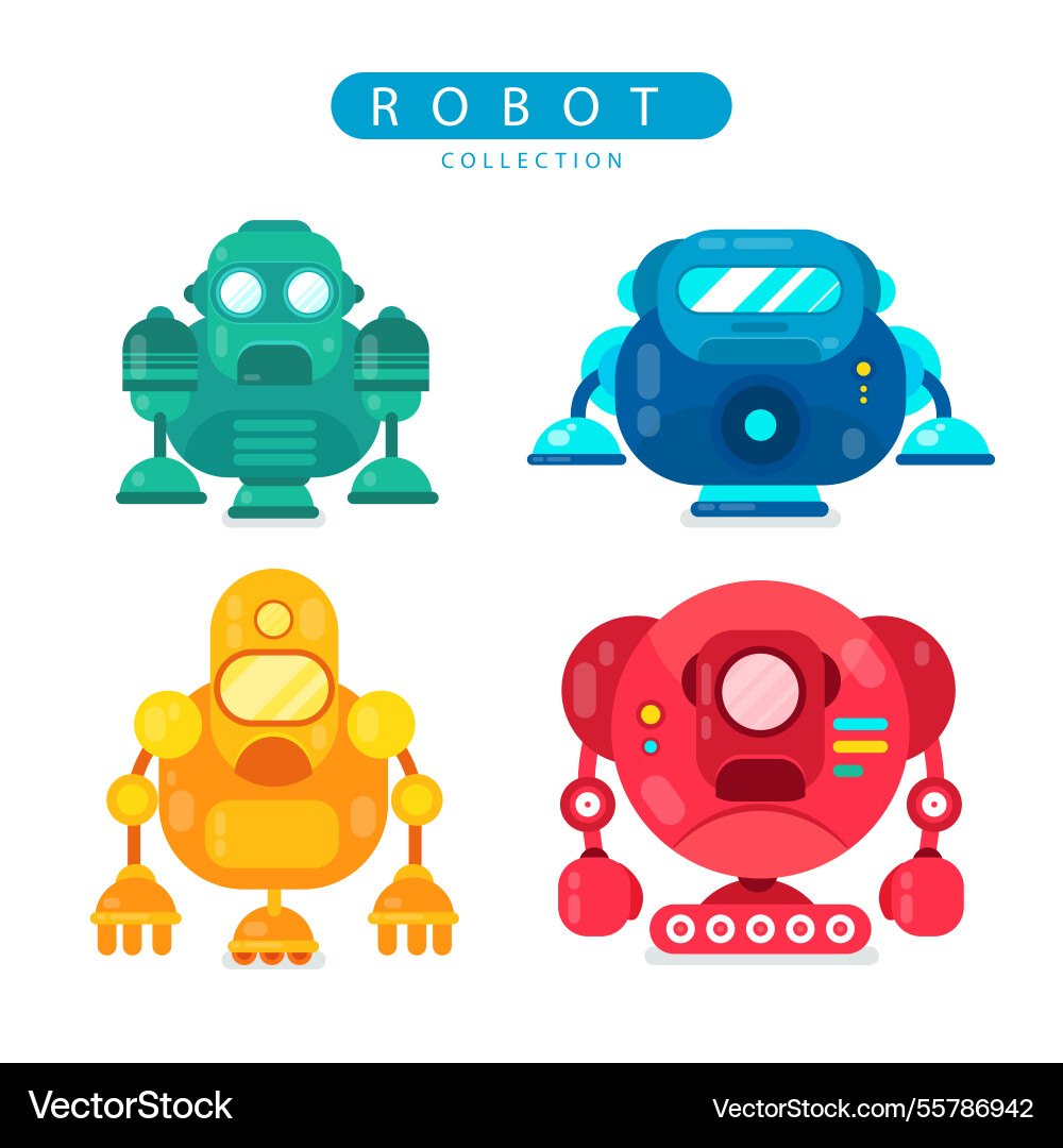 Flat robot character collection Vector Image