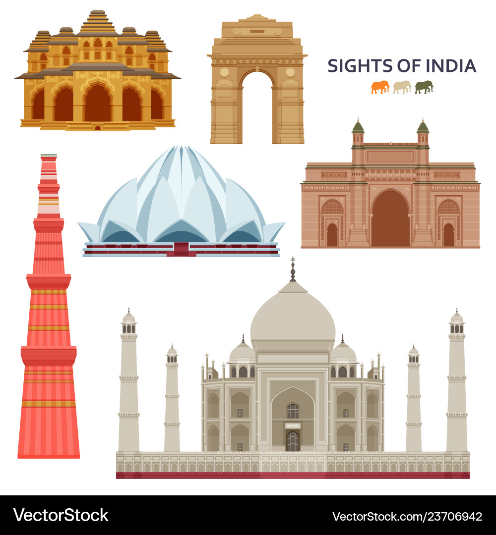 Indische bekanntesten Sehenswürdigkeiten Set architektonisch Indische bekanntesten Sehenswürdigkeiten Set architektonisch vektorbild