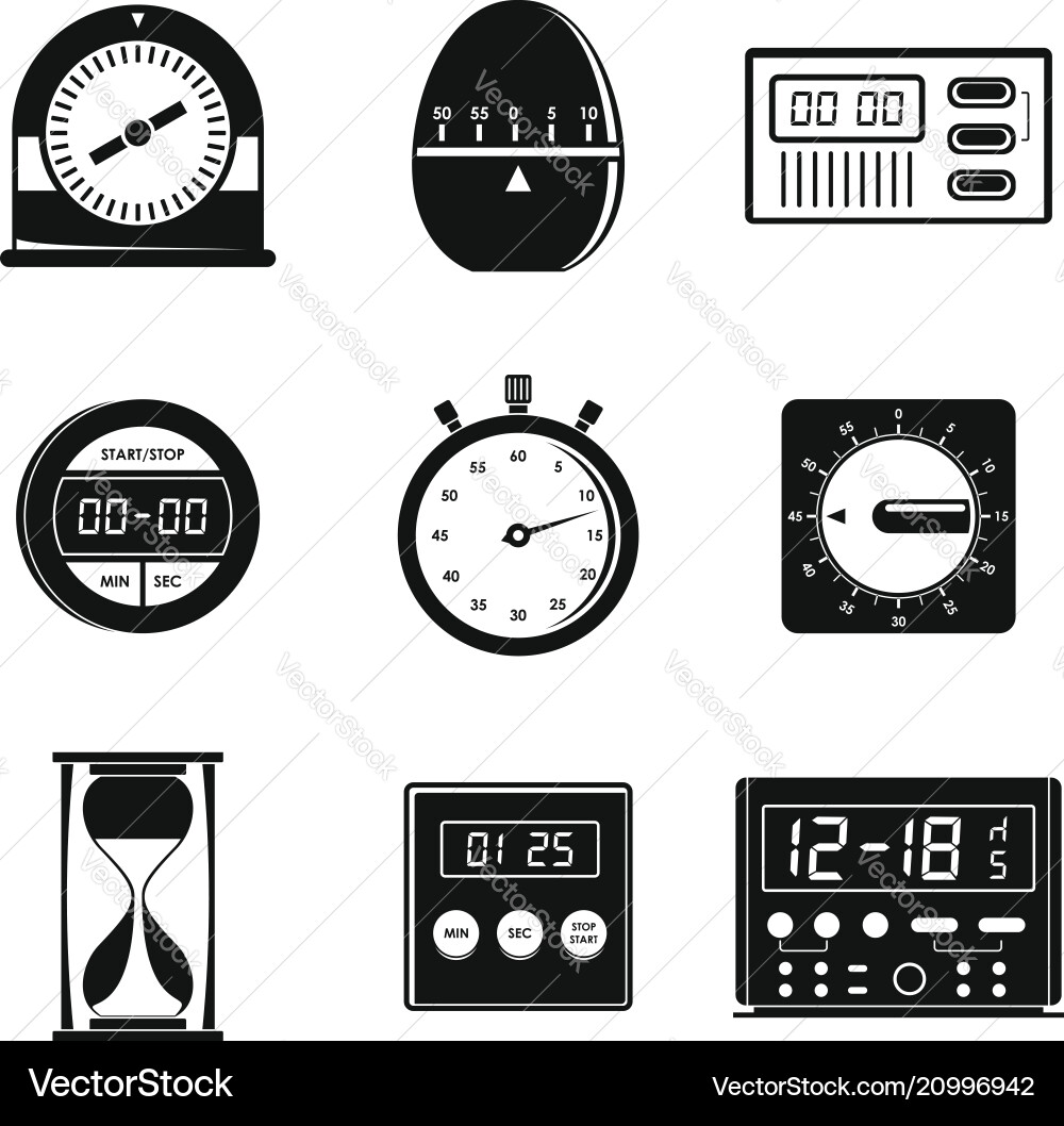 Kitchen timer icons set simple style Kitchen timer icons set simple style vector image