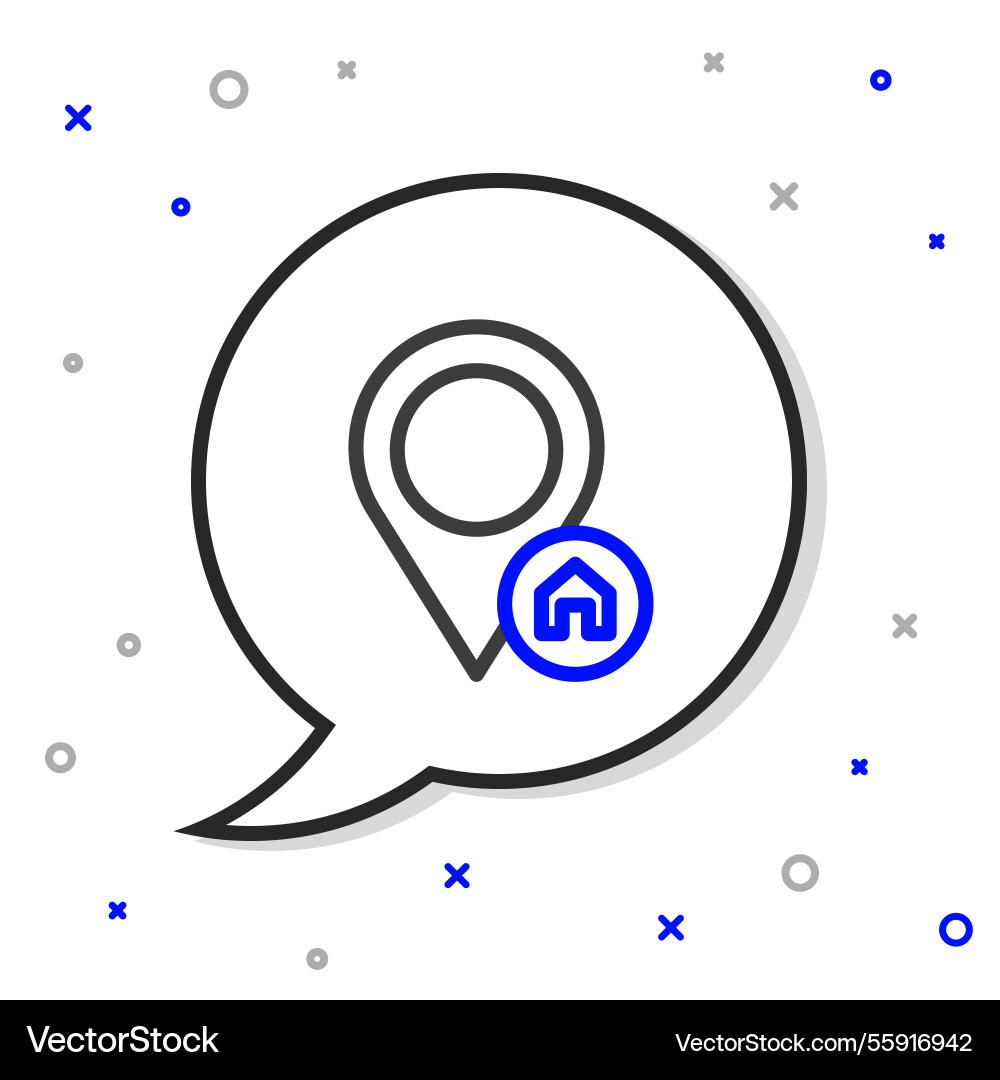Line map pointer with house icon isolated vector image