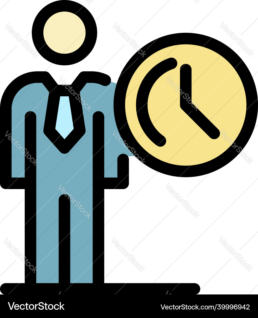 Man and clock icon color outline Man and clock icon color outline vector image