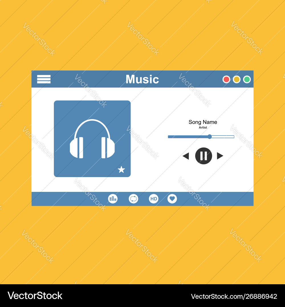 Media player application app template with flat Media player application app template with flat vector image