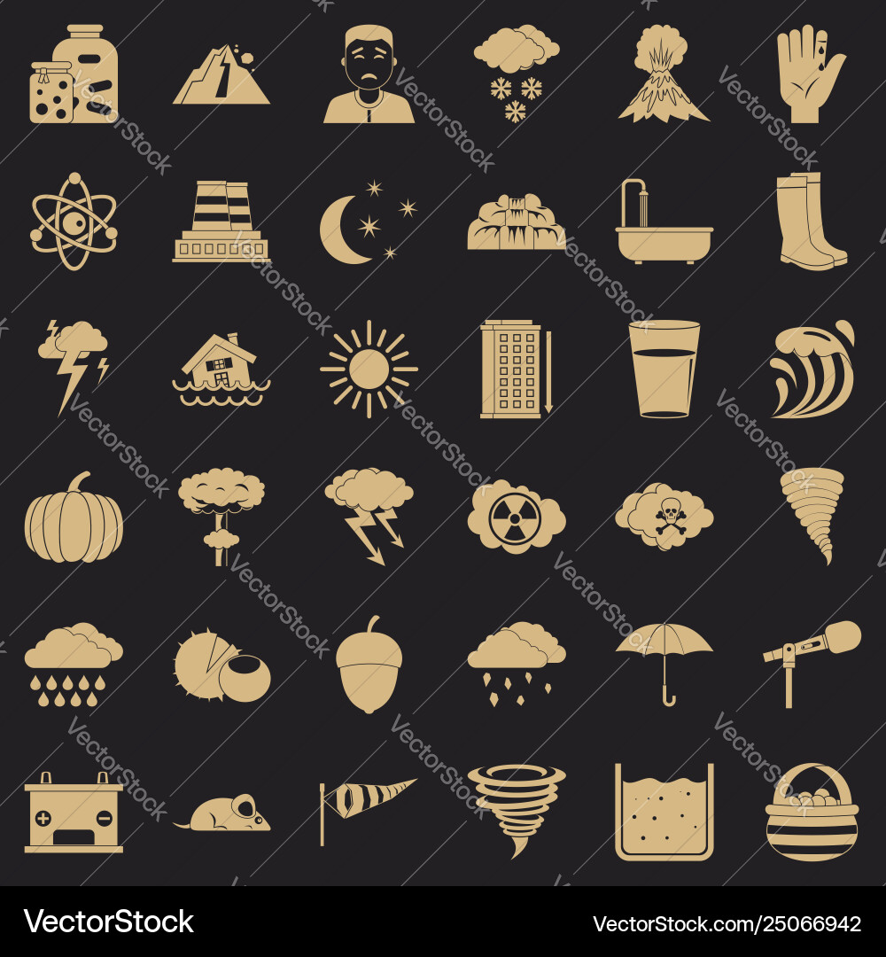 Thunderstorm icons set simple style Thunderstorm icons set simple style vector image