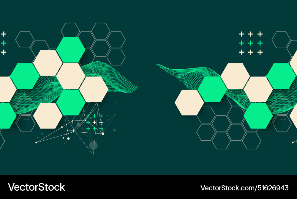 Abstract wave with hexagon is made in a frame Abstract wave with hexagon is made in a frame vector image