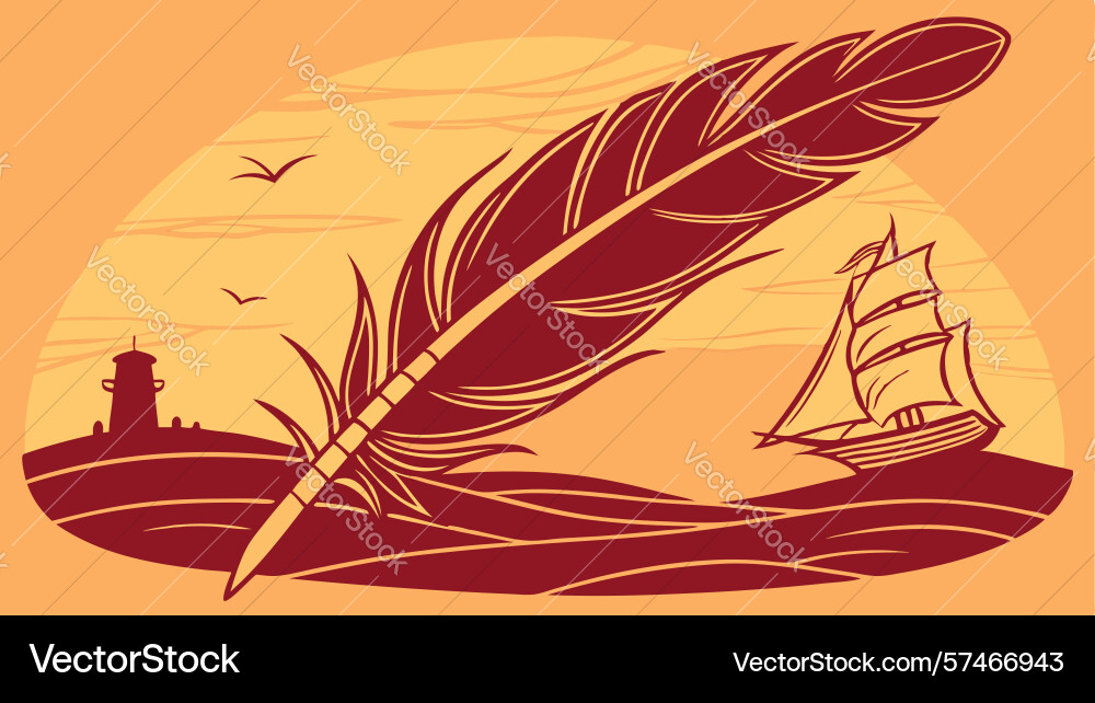 Feather dreams of open seas and distant Vector Image