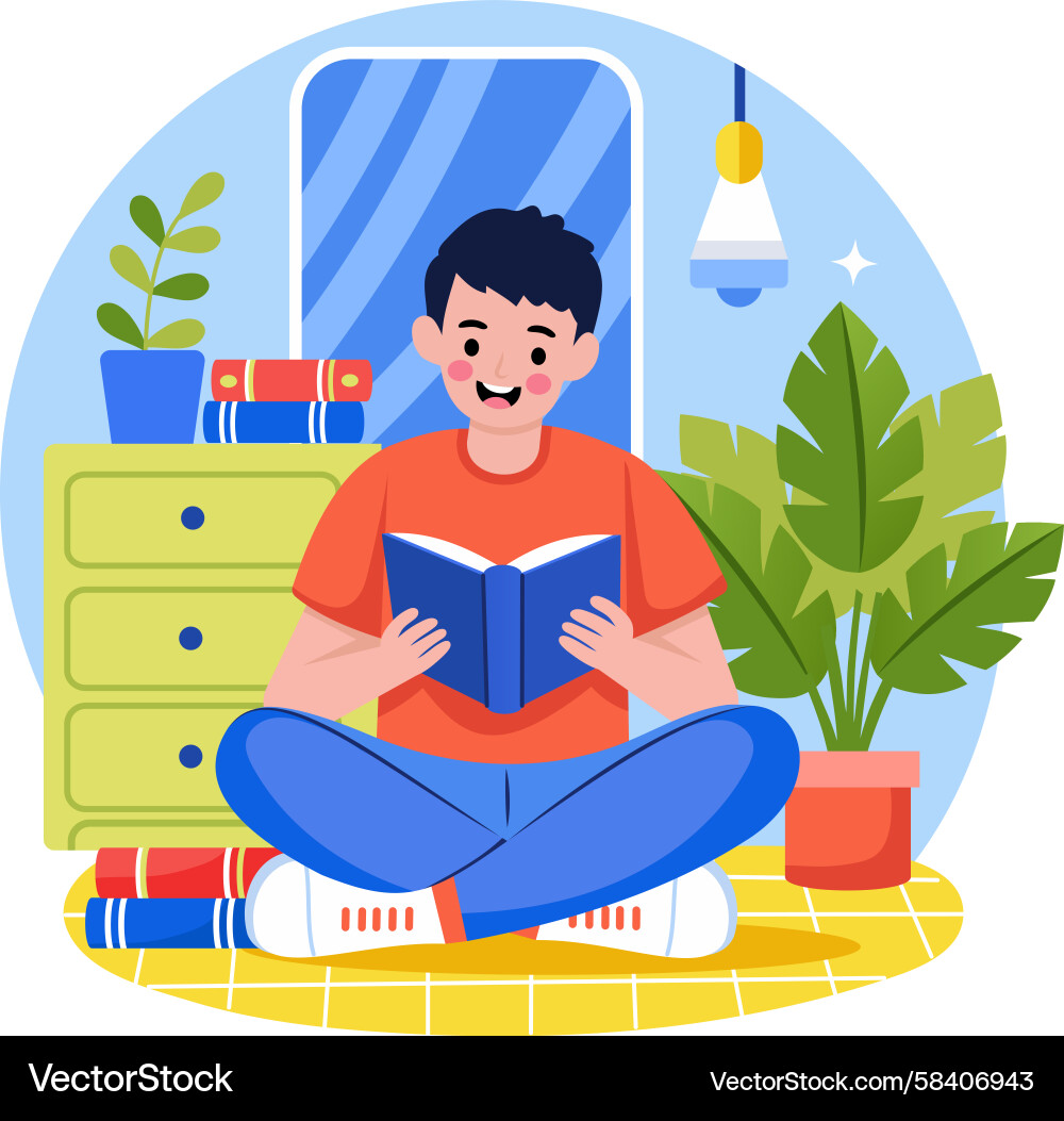 Flat Style Book Reading Character Vector Image