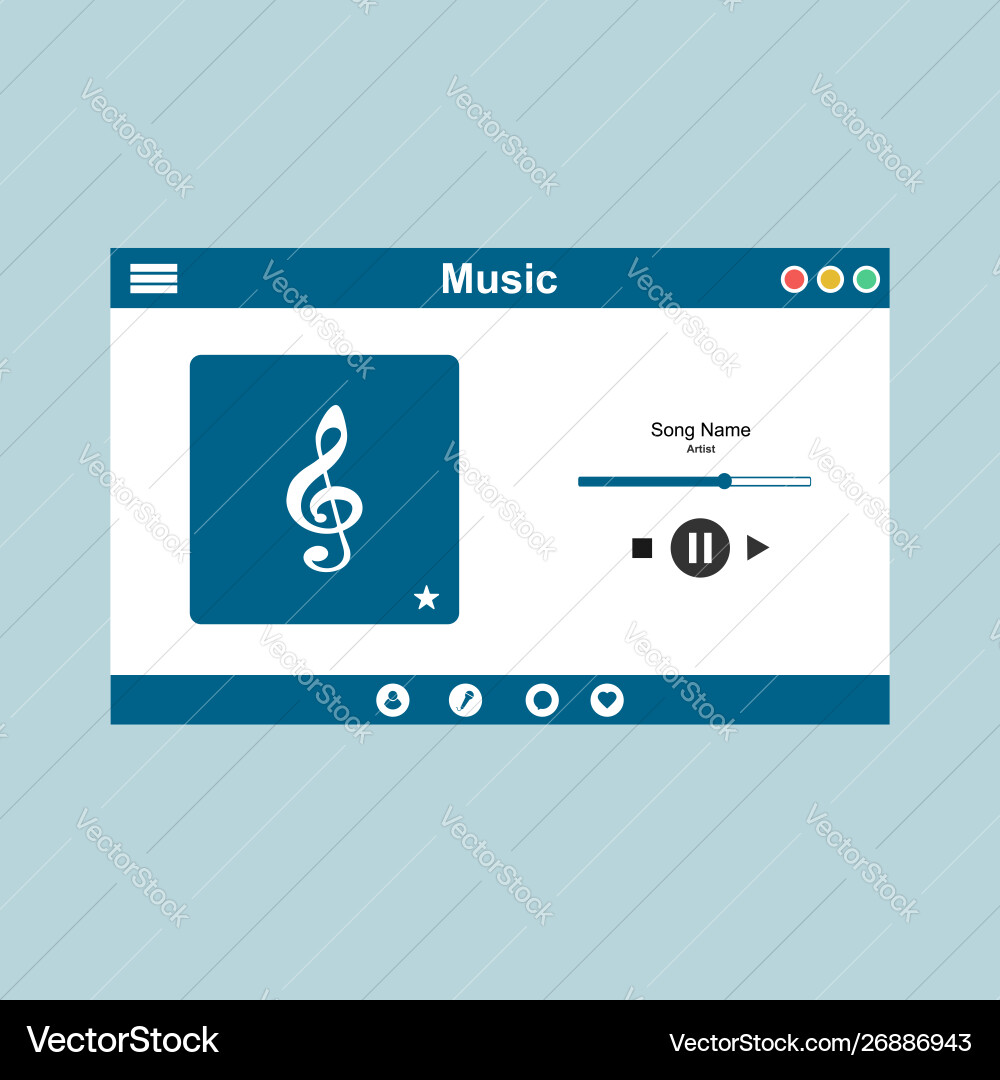 Media player application app template with flat Media player application app template with flat vector image