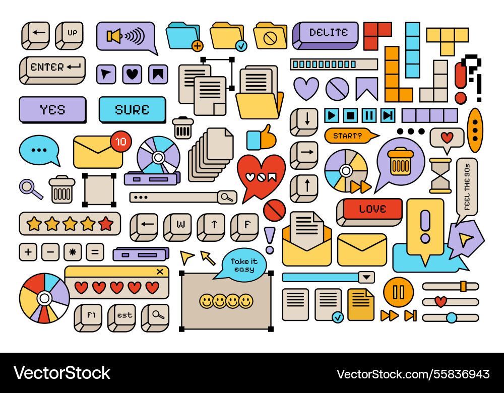 Retro style y2k ui and ux windows elements set Retro style y2k ui and ux windows elements set vector image