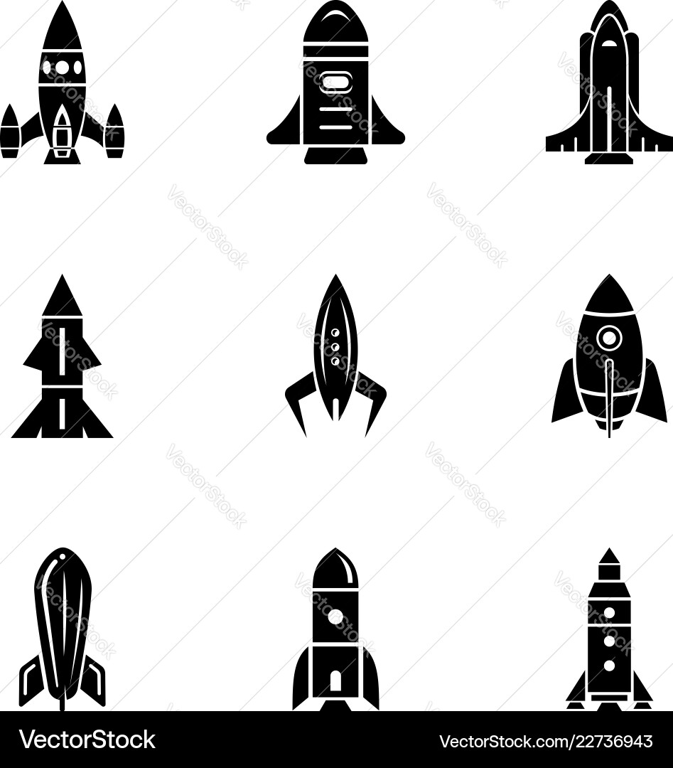 Rocket launch icons set simple style Rocket launch icons set simple style vector image