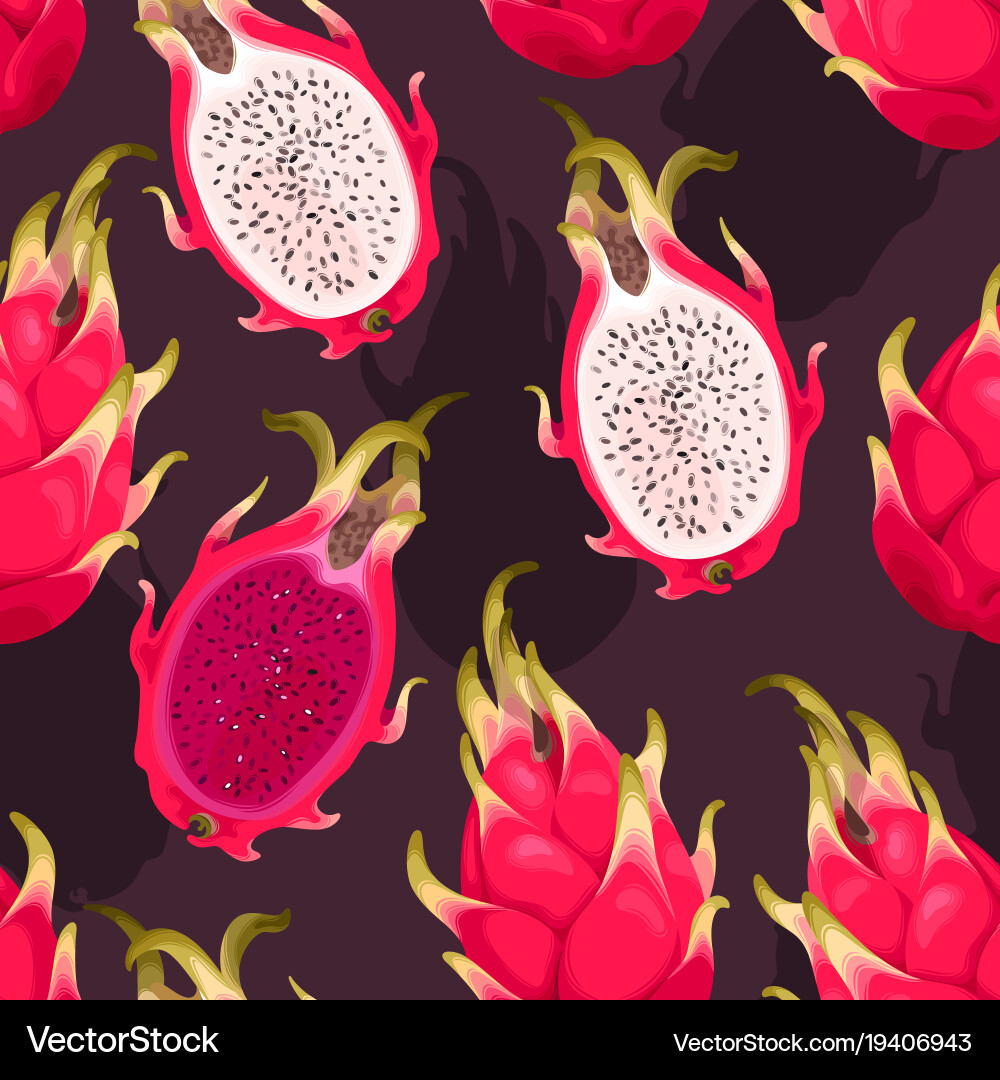 Seamless pattern with dragon fruit Royalty Free Vector Image