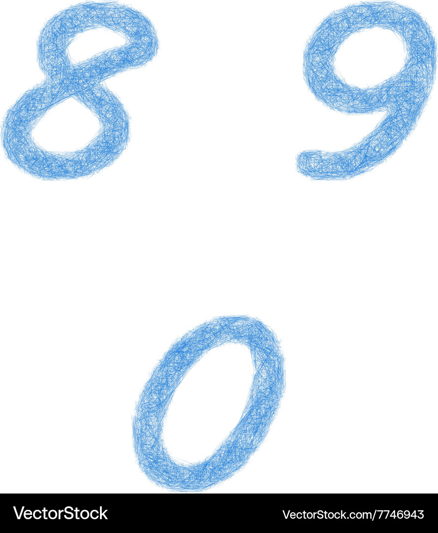 Sketch font set - numbers 8 9 0 Vector Image
