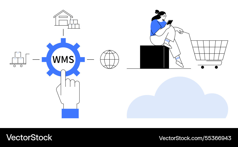 Warehouse management system integration with e Warehouse management system integration with e vector image