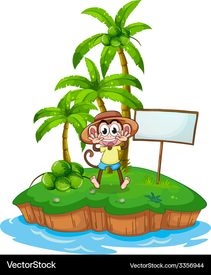 A monkey in the island with an empty board Vector Image