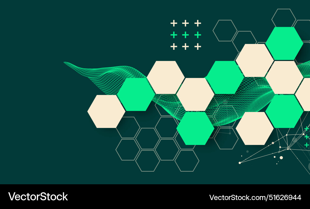 Abstract wave with hexagon is made in a frame Abstract wave with hexagon is made in a frame vector image