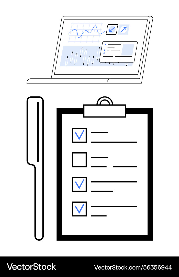 Digital workflow concept with analytics laptop Digital workflow concept with analytics laptop vector image