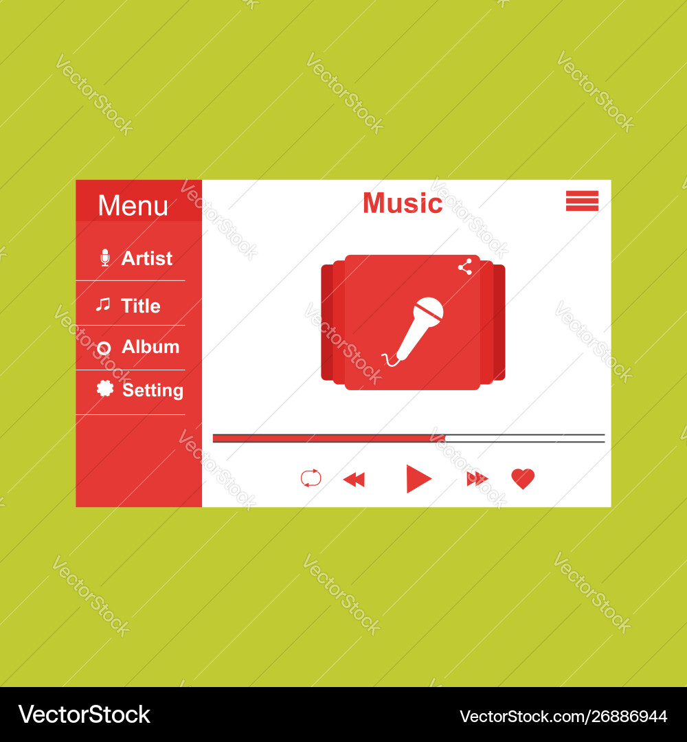 Media player application app template with flat Media player application app template with flat vector image