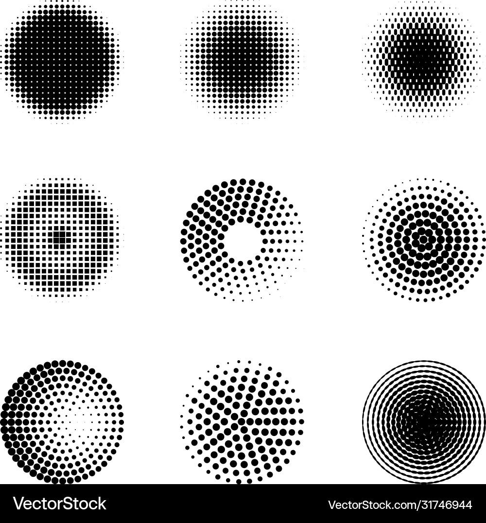 Radial halftone different gradient circles Radial halftone different gradient circles vector image