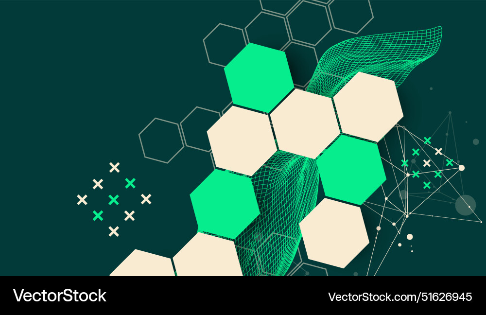 Abstract wave with hexagon is made in a frame Abstract wave with hexagon is made in a frame vector image