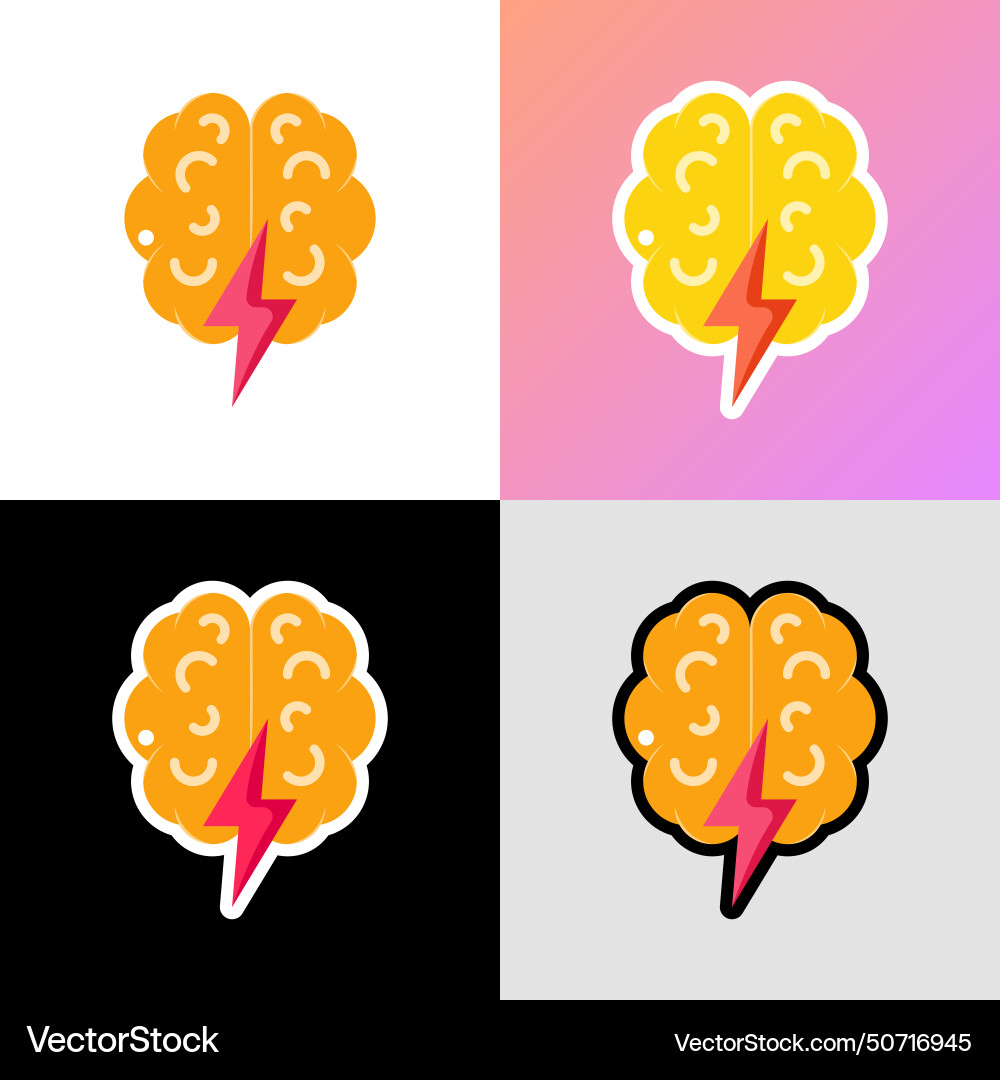 Brainstorm flat icon brain with flash Royalty Free Vector