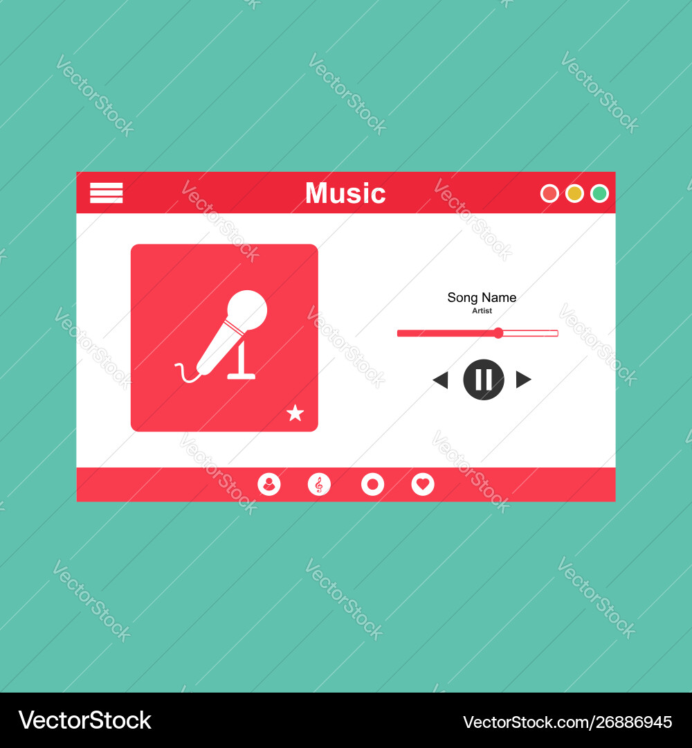 Media player application app template with flat Media player application app template with flat vector image