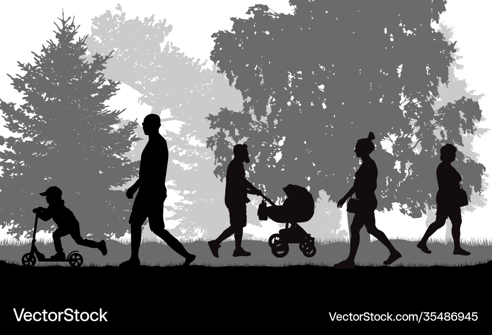 Park Walking People Silhouettes vektorbild