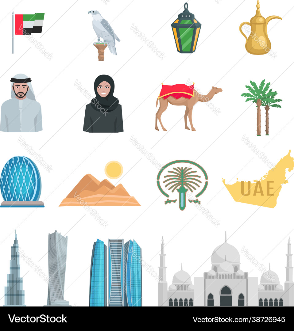 United arab emirates flat icons United arab emirates flat icons vector image