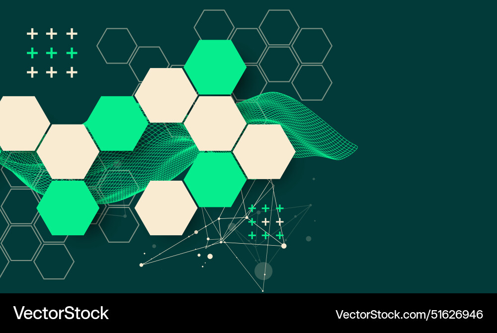 Abstract wave with hexagon is made in a frame Abstract wave with hexagon is made in a frame vector image