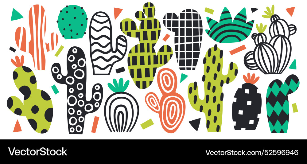 Hand drawn mexican cactus with different doodle Hand drawn mexican cactus with different doodle vector image