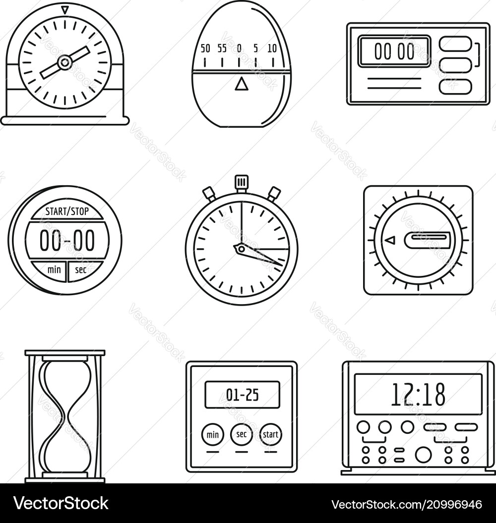 Küchen-Timer-Symbole setzen Kontur Stil Küchen-Timer-Symbole setzen Kontur Stil vektorbild