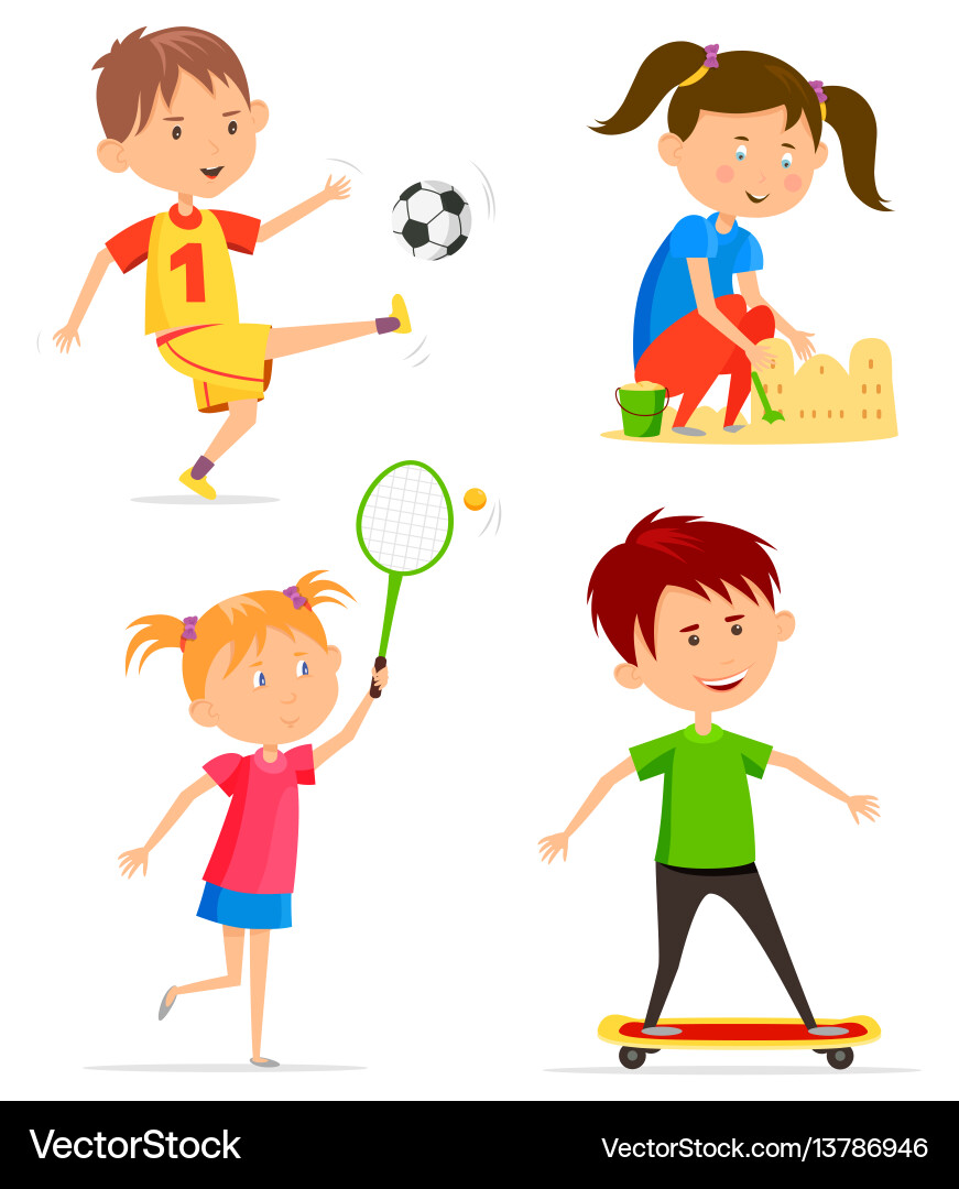 Kids Playing Outdoors Vector Image