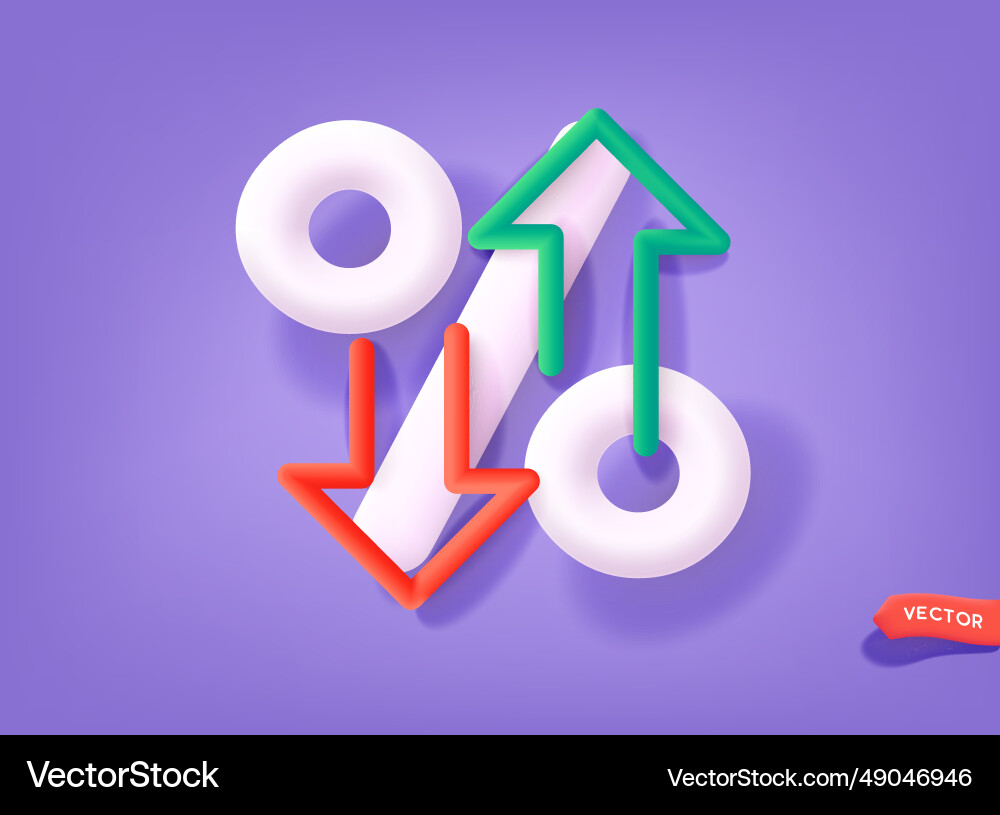 Percentage with arrow up and down 3d icon design Percentage with arrow up and down 3d icon design vector image