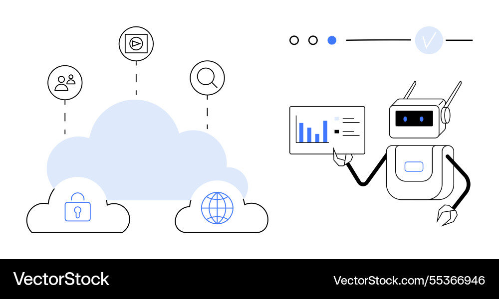 Roboteranalyse von Cloud-Dateneinsichten Roboteranalyse von Cloud-Dateneinsichten Vektorbild