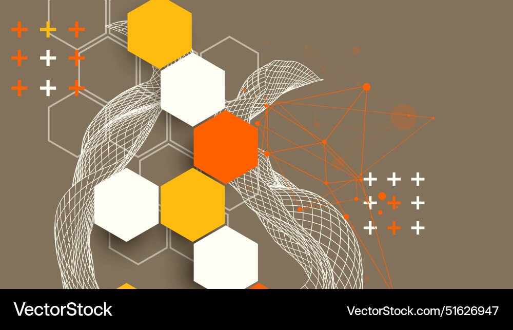 Abstract wave with hexagon is made in a frame Abstract wave with hexagon is made in a frame vector image