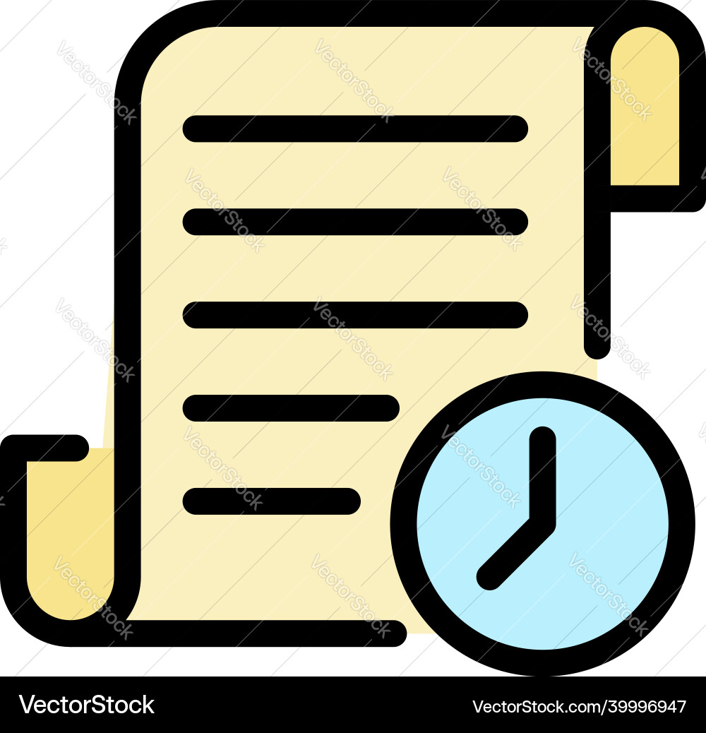 Document and clock icon color outline Document and clock icon color outline vector image