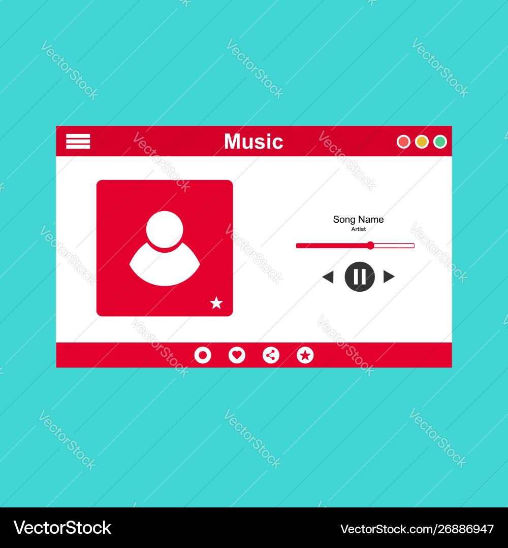Media player application app template with flat Vector Image
