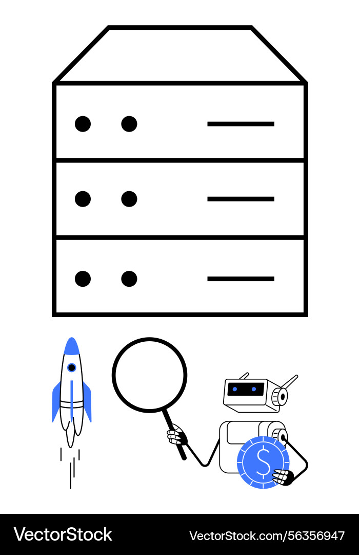 Robot analyzing data from server rack Robot analyzing data from server rack Vector Image