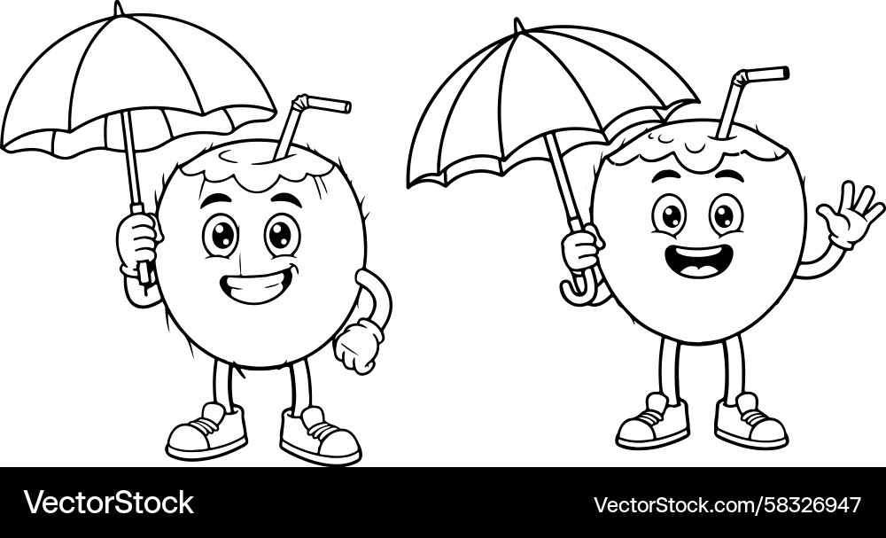 Smiling Coconuts with Umbrellas Vector Image