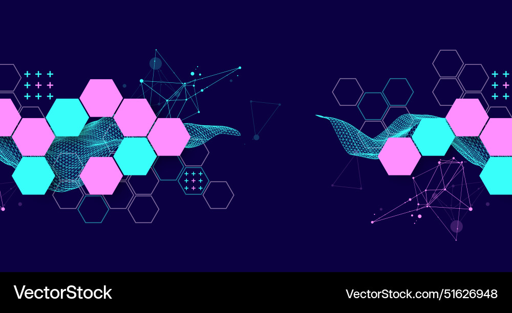 Abstract wave with hexagon is made in a frame Abstract wave with hexagon is made in a frame vector image
