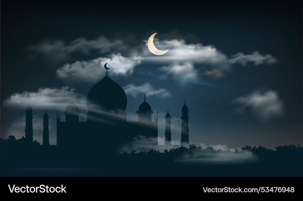 Islamic mosque night background silhouette Islamic mosque night background silhouette vector image