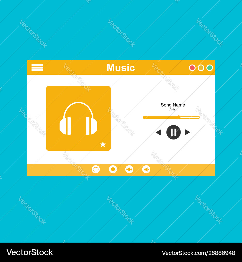 Media player application app template with flat Media player application app template with flat vector image
