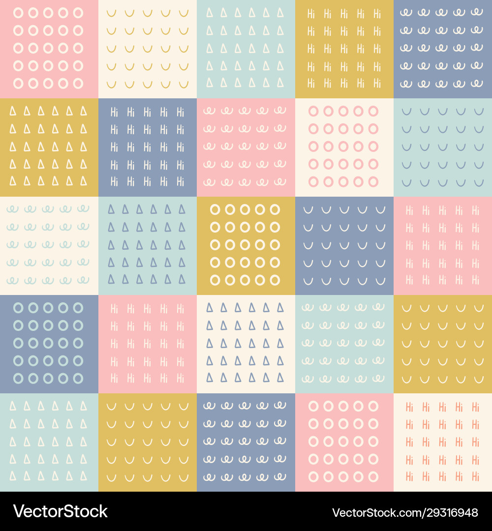 Patchwork doodle squares pattern background vector image