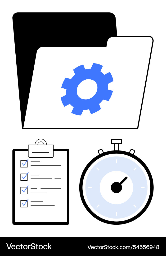 Task management essentials folder with gear Task management essentials folder with gear vector image